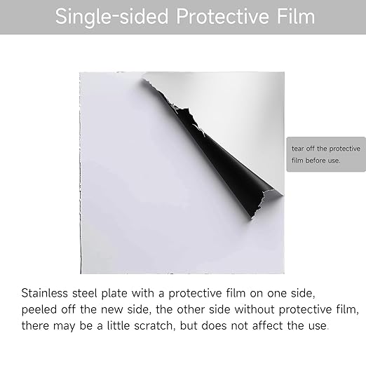 304 Stainless Steel Sheet - 2PCS 6" X 6" X 1/32" Thin Stainless Steel Plate 1/32 Inch Thickness with Protective Film Metal Sheets Stock Sheets for Kitchen DIY Crafting etc. (305 x 305 x 0.78 mm)