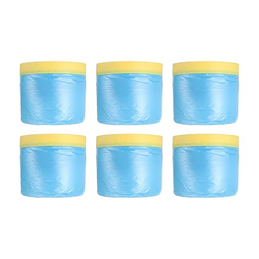 uxcell Pre-Taped Masking Film, 1.8ft x 82ft Plastic Paint Drop Cloth with Medium-Tack Painters Tape for Painting Spraying Protection Blue Film 6Pcs