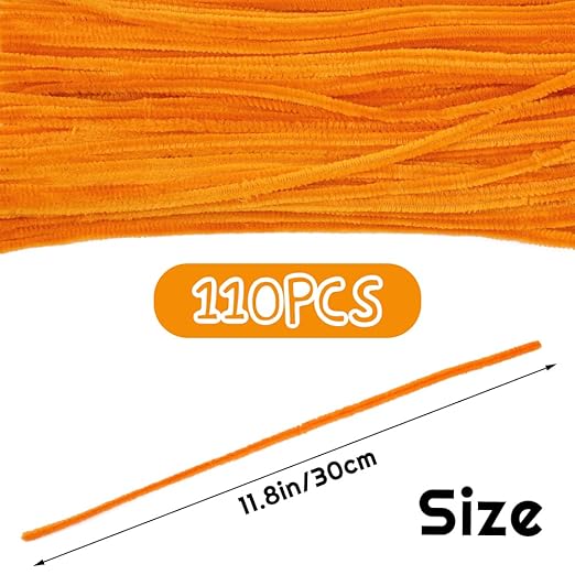 110 Piece Orange Craft Pipe Cleaners - Chenille Stem Art Supplies for Home Decoration Projects