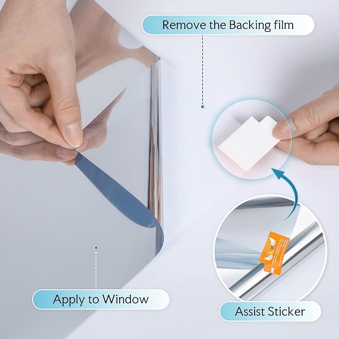 DOWELL One Way Window Privacy Film with 3 Tools Window Tint for Home Sun Blocking Heat Control Anti UV Reflective Mirror Covering See Out Not in for House and Office Silver 23.6" X 78.7"