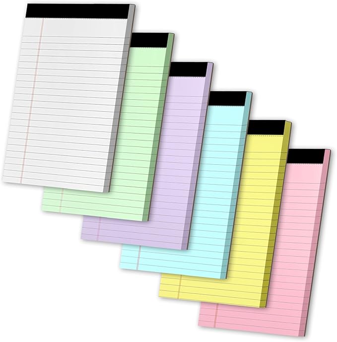 Legal Pads 5" X 8", 6 Pack Colored Note Pads, College Ruled Yellow Lined Paper Pads, Letter & Legal Ruled Pads, 30 Sheets per Small Writing Pads 5x8 for School, Home, Office, Business