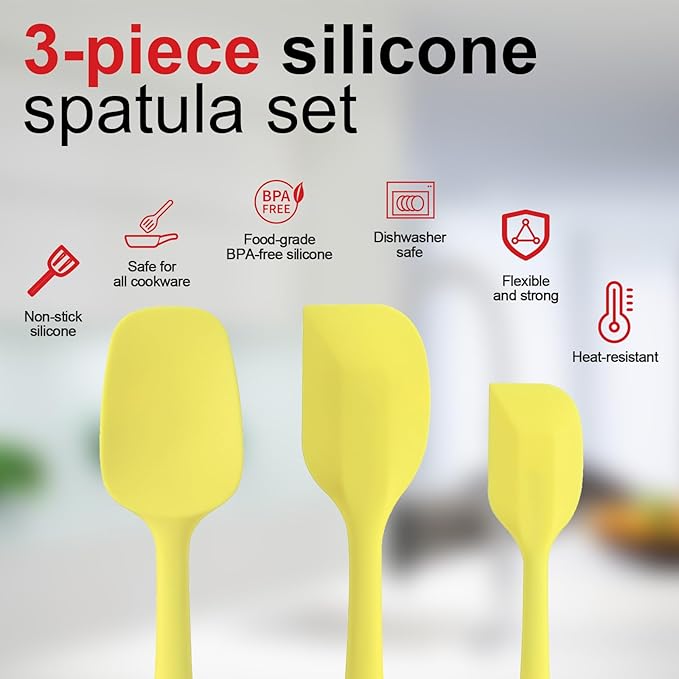 Silicone Spatula Set - Rubber Spatula - 600°F Heat Resistant Baking Spoon & Spatulas(Macaron Yellow)