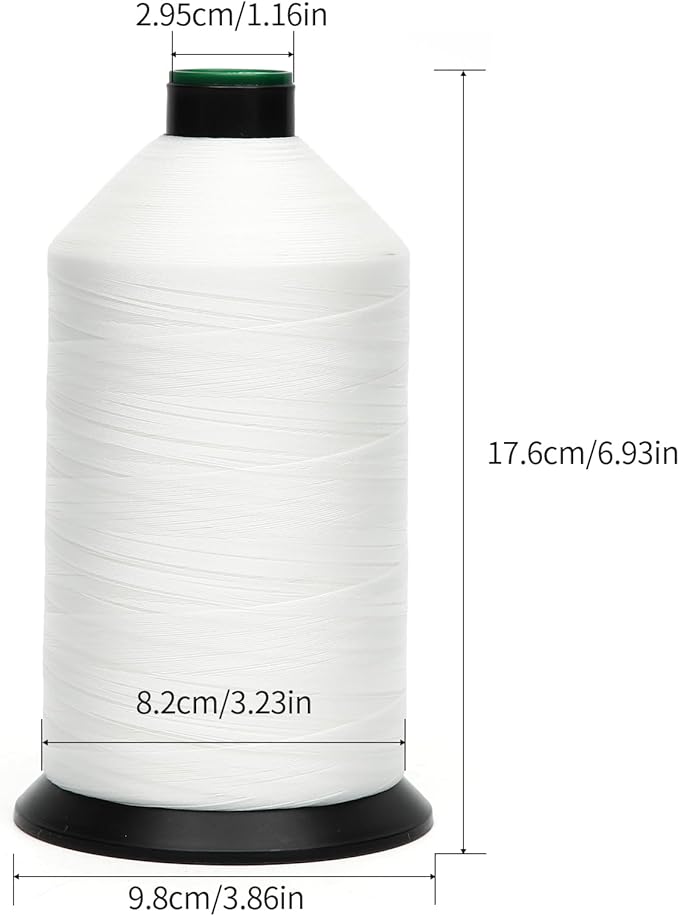 Extra Strong Bonded Nylon Thread #69 Tex70 – 16 OZ, 6000yds, Versatile Stitching Solution for Leather, Upholstery, Canvas Repair and More (White)
