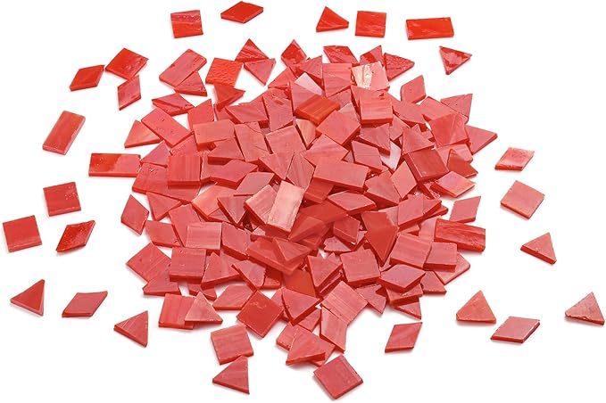 A Wide Range of Color selections Glass Mosaic Tiles Pieces for Art Crafts,4 Shapes Mixed Colorful Glass Tiles Tiffany Stained Glass Pieces Tile,200 Pieces, Orange-Red by Lanyani