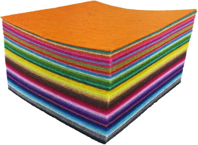 flic-flac 4 x 4 inches (10 x10cm) Assorted Color Felt Fabric Sheets Patchwork Sewing DIY Craft 1mm Thick with Sewing Kit for Choice (Felt only, 48pcs)