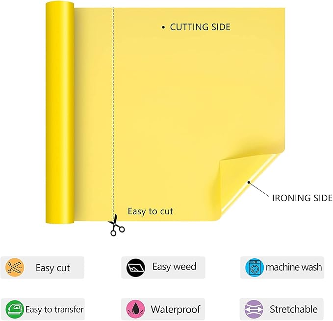 HTV Iron on Vinyl 12Inch by 12ft Roll Heat Transfer Vinyl for T-Shirt HTV Vinyl Rolls for All Cutter Machine - Easy to Cut & Weed for Heat Transfer Design (12ft, Yellow)