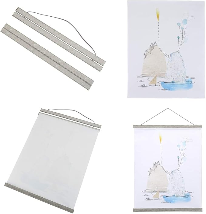 Ywlake Magnetic Poster Hanger, 10x10 10x32 10x20 Poster Frame Wood Wooden Magnet Print Posters Dowel Scroll Hanger Hangers Hanging Kit for Walls Map Canvas Artwork (Grey, 10")