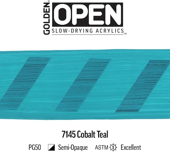 OPEN Slow-Drying Acrylics by GOLDEN, Cobalt Teal, 2 fl oz. tube, Professional Acrylic Paint, Semi-Opaque