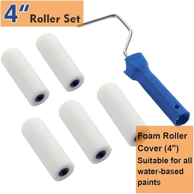 Paint Roller -Small Paint Tray Set with High-Density Foam Mini Roller Refills, Roller Frame, Paint Tray, 4" Microfiber Roller Covers, House Painting Roller Brush(12-Pack)