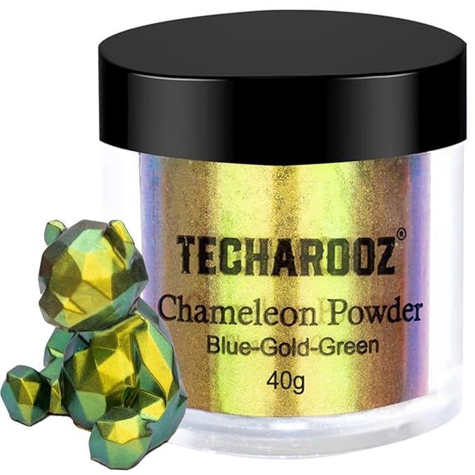TECHAROOZ Chameleon Mica Powder (Blue-Gold-Green) - 40g Color Shift Mica Powder - Holographic Glitter for UV & Epoxy Resin Supplies, Eyeshadow, Acrylic Paint, Nail Decor and Slime