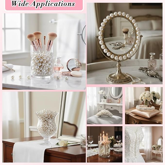 Pearl Beads No Hole Pearls for Crafting 180 Pcs Fake Pearls Bulk Faux Pearls for DIY Crafts Jewelry Making Vase Filler Floating Candle Wedding Birthday Party Home Decorations (Ivory, 8/10/14/20mm)