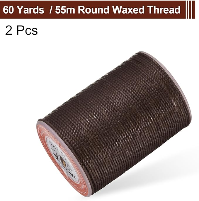 uxcell Round Leather Sewing Waxed Thread, 55m / 60 Yards Polyester Wax String, 0.80mm Wax Stitching Cord for Leather Crafts, Bookbinding, Bracelets Braided, Coffee, 2pcs