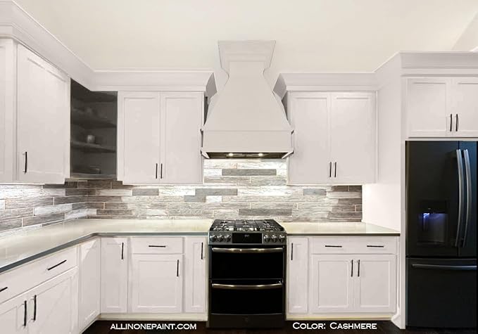 ALL-IN-ONE Paint, Durable cabinet and furniture paint. Built in primer and top coat, no sanding needed. Includes our 30 featured color card - Cashmere (true white), 8oz Sample