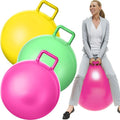 Lewtemi 3 Pcs 29 Inch Bouncing Ball with Handle, Outdoors Hopper Jumping Hopping Ball and Air Pump for Sports Exercise (Yellow, Light Green, Pink)