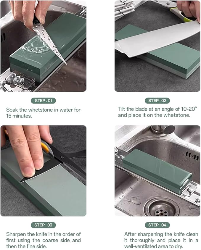 YKLP Knife Sharpening Stone,Whetstone Set Kitchen Knife Sharpener Stone 2 Side 180/320 Grit,Wet Stones for Sharpening Chisel Blades, Knives, Scissor Blades