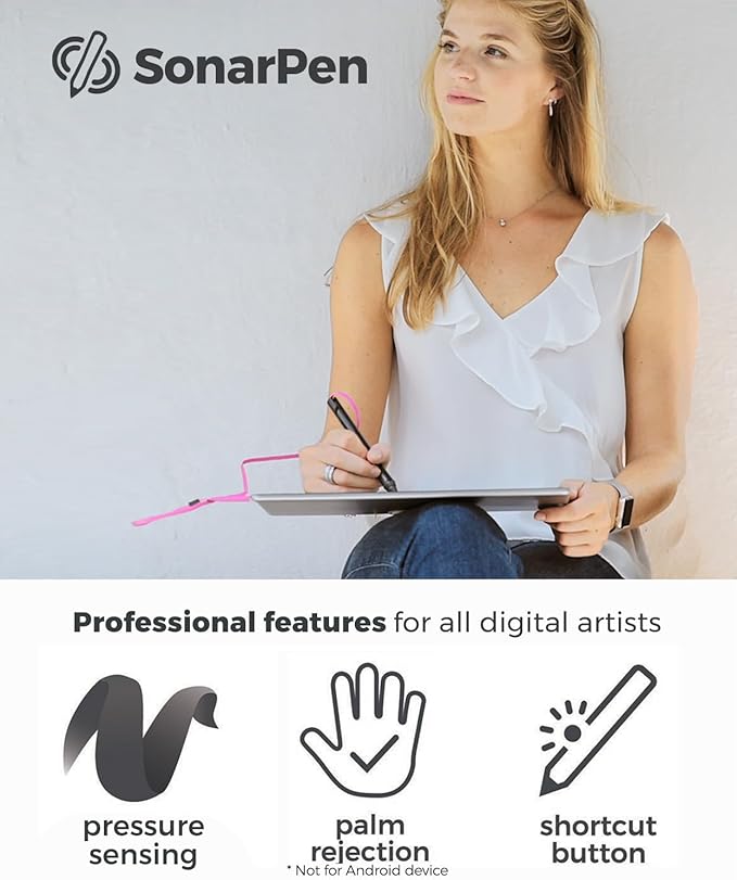 SonarPen - Pressure Sensitive Smart Stylus Pen with Palm Rejection and Shortcut Button. Battery-Less. Compatible with Apple iPad/iPhone/Android/Switch (Blue)