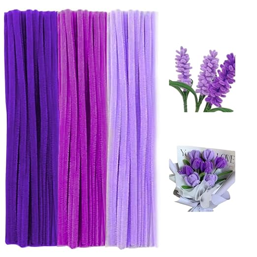 300 Pieces Pipe Cleaners Chenille Stem, 3 Pastel Candy Color Pipe Cleaners Set for Pipe Cleaners DIY Arts Crafts Decorations, Chenille Stems Pipe Cleaners (Purple)