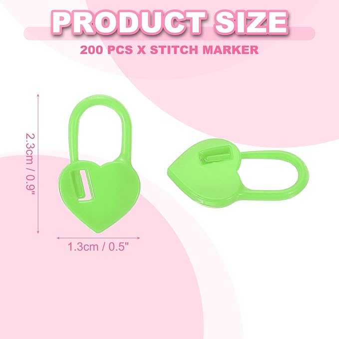 uxcell 200pcs Stitch Markers for Crocheting, Heart Shaped Crochet Marker Needle Clip Counter for Knitting Clothing Tag DIY Craft,Green
