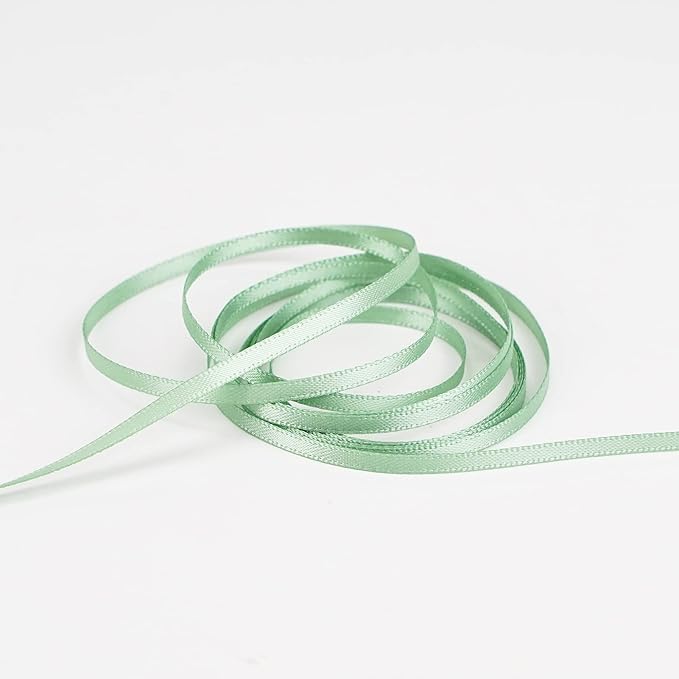 HUIHUANG Sage Green Ribbon 1/8 inch X100 Yards Roll Thin Satin Ribbon Double Face Craft Ribbon for Gift Wrapping DIY Bows Decoration Sewing and Invitation Card Hanging Tags