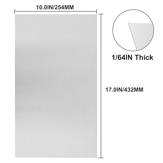 304 Stainless Steel Sheets Metal 10" x 17" x 1/64" (0.50MM) Inch 304 Stainless Steel Plates 24 Gauge Stainless Steel Shim Stock Plates Metal Sheets for Crafting, Stovetop, Snow Frosted Surface