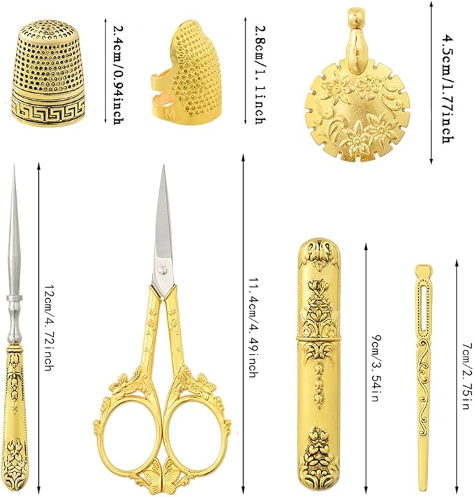 Vintage Embroidery Scissors Set, European Style Stainless Steel Sewing Tools for Sewing, Craft, Art Work, Needlework, Gold