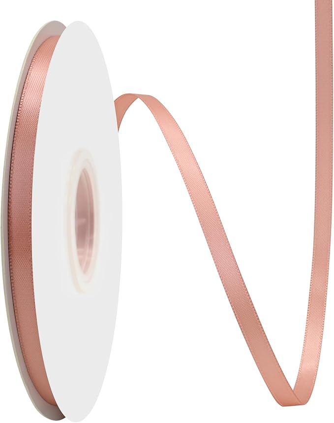 Dusty Rose Satin Ribbon 1/4" X 50 Yards Solid Color Double Faced Ribbons Perfect for Crafts Wedding Decor Bow Making Arts Sewing and More