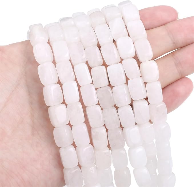 Natural White Agate Cuboid Stone Loose Semi Gemstone Beads for Jewelry Making 8mmx12mm 38cm/Strand