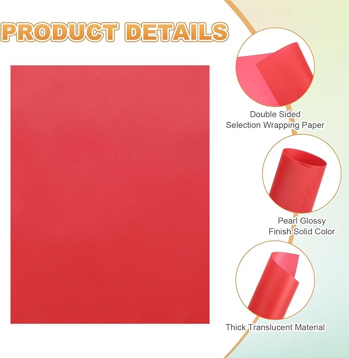 MECCANIXITY 60 Sheet Colored Vellum Paper 8.5" x 11", 100gsm Translucent Printable Vellum Sheets for Printing Wedding Invitations Inkjet Laser Printer, Red