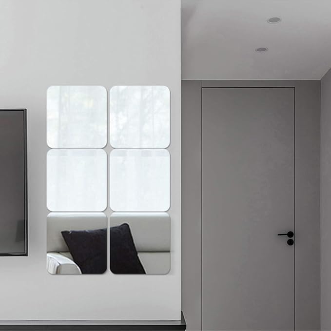 Acrylic Mirror Sheet Self Adhesive Wall Mounted Home Decor Non Glass Sticky Mirror Tile Thickness 0.08in (2mm) Square 12x12 inch