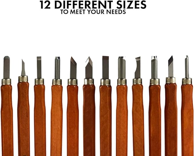 Premium Wood Carving Tools Kit - Durable High Carbon Stainless Steel Power Grip Carving Tool for Kids and Adults - Sculpting Knives for Carving Wood, Pumpkin & Soap - 12 Pieces