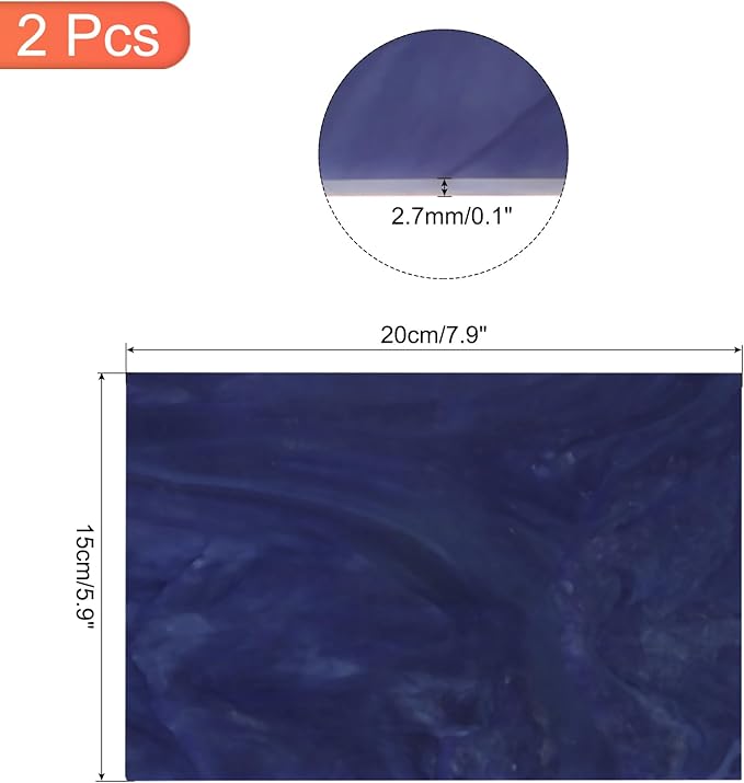 MECCANIXITY 2 Pcs Stained Glass Sheet Mosaic Tile 7.9 Inch x 5.9 Inch Deep Blue Stained Glass Sheets for Crafts DIY Art Project