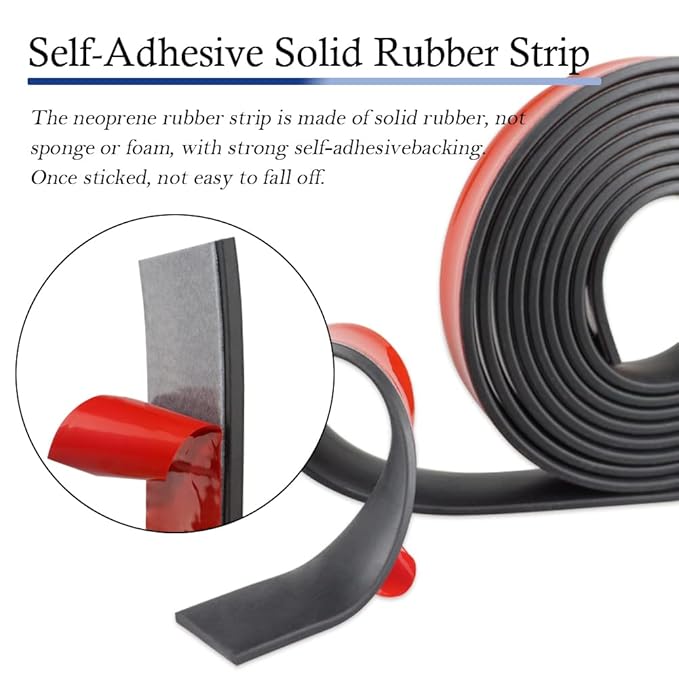 Neoprene Rubber Strips Self Adhesive Solid Rubber Sheets, Rolls & Strips for DIY Gaskets Crafts Pads Seals Warehouse Flooring Neoprene Sheet with Adhesive Backing (2" Wide x 1/8" Thick x 10' Long)