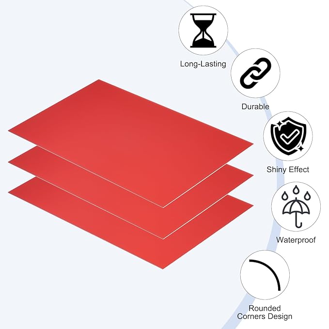 PATIKIL 6x10 Inch Anodized Aluminum Sheet Metal, 5Pcs Laser Plates Engraving Blanks 0.5MM Thin Rectangle for Crafting DIY House Laser Engraving, Red