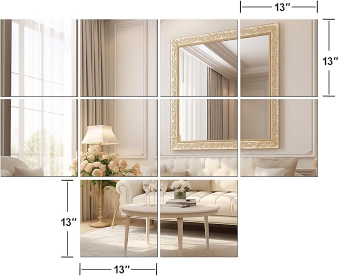Vlush Home Gyme Mirrors 13'' x 13'' x 10PCS Adhesive Full Body Mirror Full Length Mirror Wall Mounted Mirrors Decorative for Home Gym, Door, Bedroom & Bathroom