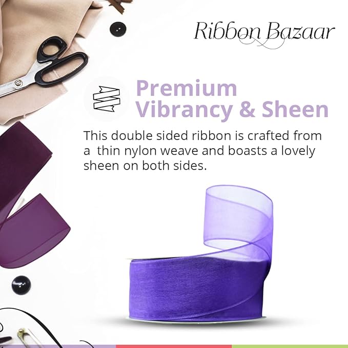 Ribbon Bazaar Sheer Organza Wired Ribbon - 100% Polyester Wire Edged Ribbon for Floral Decor, Table Arrangements, Apparel Embellishment & More - 1-1/2" Light Pink 25yd