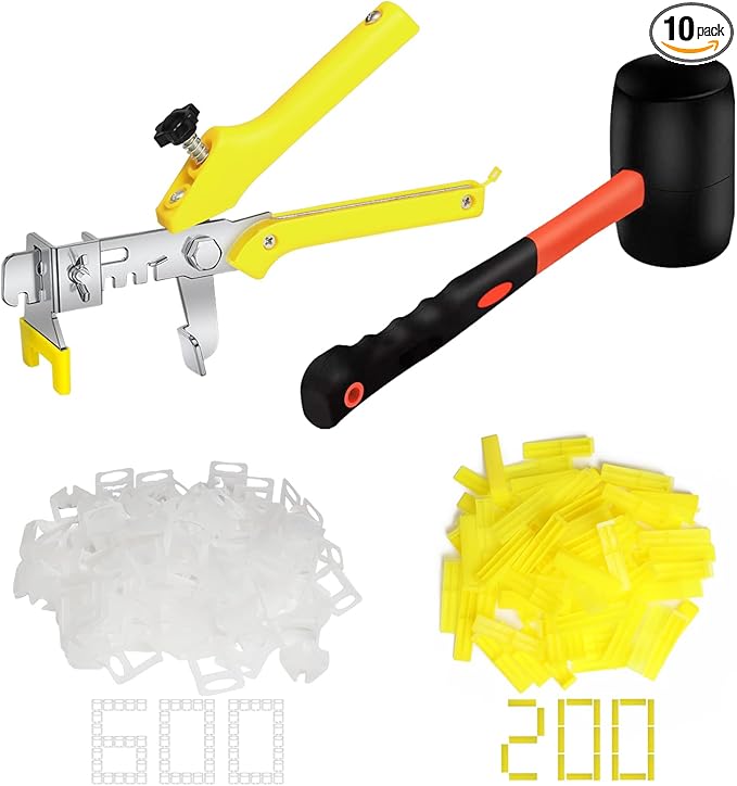 Storystore Tile Leveling System with Tile Pliers and Hammer - 600 Piece Tile Spacers Clips and 200 Piece Reusable Wedges, 1/8 Inch Tile Installation Tools Kit