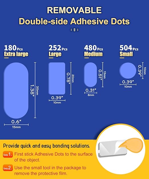 Small Mounting Putty No Residue, Strong Double Sided Glue Adhesive Dots Clear Museum Sticky Tack, Picture Hanging Strips Fixed Posters Map Decor Art Craft Party, Round 0.39 in (504 Pcs)