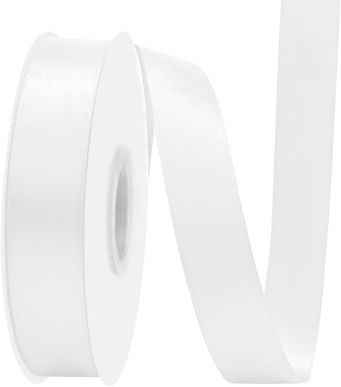 White Satin Ribbon 7/8" X 50 Yards Solid Color Double Faced Ribbons Perfect for Crafts Wedding Decor Bow Making Arts Sewing and More
