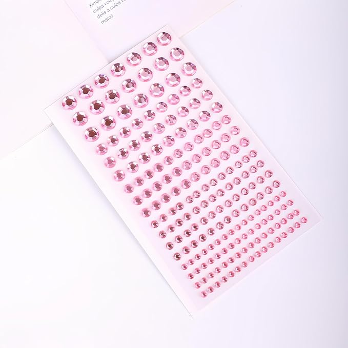 Self Adhesive Face Gems and Pearls for Makeup, Festival Jewels, Hair Gems Pearls, 3/4/5/6/8 mm Round Rhinestone Stickers for Face, Eye, Makeup, Body, Crafts 591Pcs (11_Light Pink)