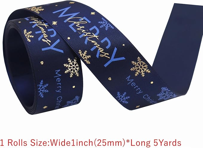 Christmas Gift Wrapping Ribbon, Red, Green, 2 Rolls Printed Grosgrain Ribbons for Crafts, Floral Bouquets, Sewing, Party and Festive Holiday Decor (2 Rolls(Blue/Red), 1 Rolls=1in * 5Yards)