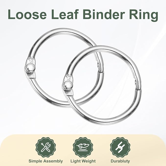 PATIKIL 1" x 1.22" Loose Leaf Binder Rings, 30 Pcs Metal Book Rings Nickel Keychain Ring for Paper Index Cards Flash Card Notebook Rings Office Home Book Binder, Silver Tone