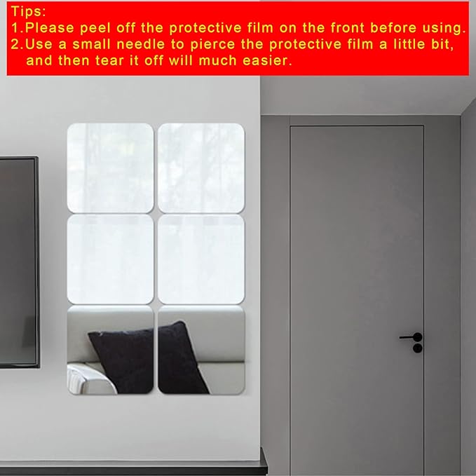 Acrylic Self Adhesive Mirror Sheet for Wall, Plastic Non Glass Sticky Kid Safety Mirror Tiles for Wall Rectangle 13.5x17.5 inch 4Pcs