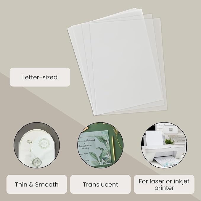 Paper Junkie Vellum Paper - 8.5 x 11 in, 100 Sheets White Translucent - Translucent & Transparent Printer Sheets for Inkjet & Laser - Printable Tracing Paper for Invitations, Sketching & Drawing