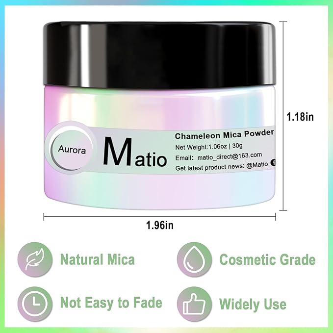 Matio Chameleon Mica Powder, 1.06oz/ 30g Northern Lights White Chrome Powder, Pearlescent Effect Color Shift Pigment for Resin Craft, Soap Candle Dye, Nail Art, Makeup,Bath Bomb,Paint,Slime Pigment