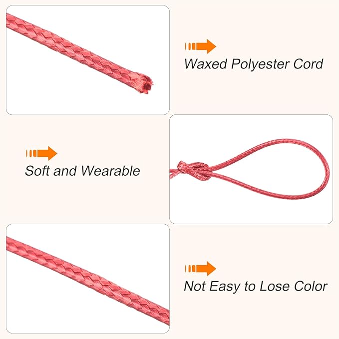 MECCANIXITY Waxed Cord 1.5mm Waxed Polyester Cord 175 Yard Wax String for Bracelet Making,Necklaces, Beading,Jewelry Making and DIY Crafts(Light Red)