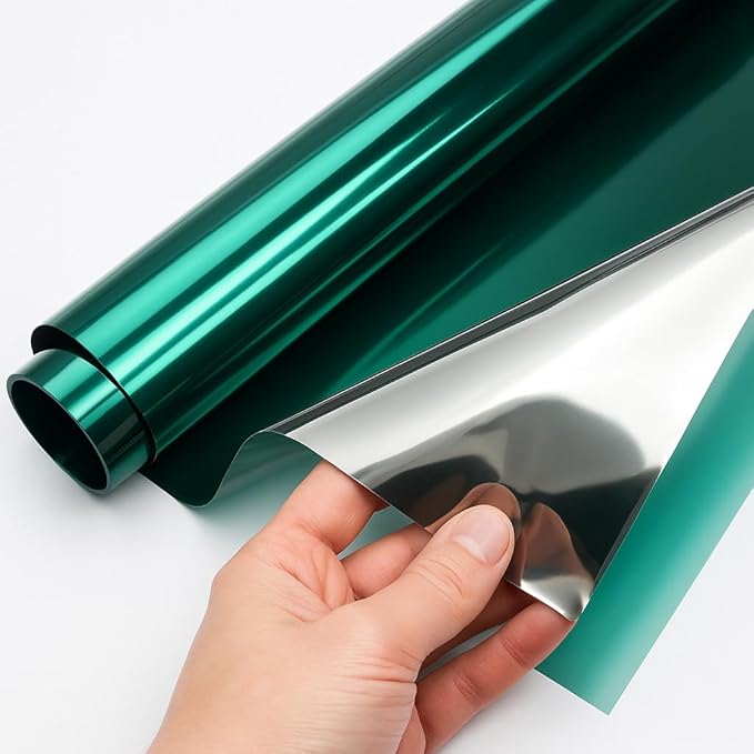 Rockrose Professional Window Tint for Home – One Way Privacy Window Film for Home Offices Heat Blocker Reflective Adhesive Mirror Tint with 99% UV Block – Green-Silver 36in x 25FT