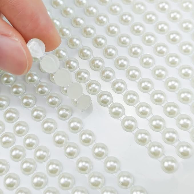 3090 Pcs 4 Sheets Pearl Rhinestone Stickers 3/4/5/6 mm Self Adhesive Craft Rhinestones Gems for Face Eyes Makeup Hair Body (Beige_pearl-3/4/5/6mm)