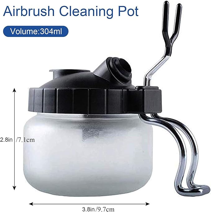 Multi-Purpose Airbrush Cleaner Cleaning Pot Strong Glass Filters Cleaner Airbrush and Airbrush Holder,Airbrush Cleaning Pot Strong Glass Jar Bottles Kit with Airbrush Holder Station