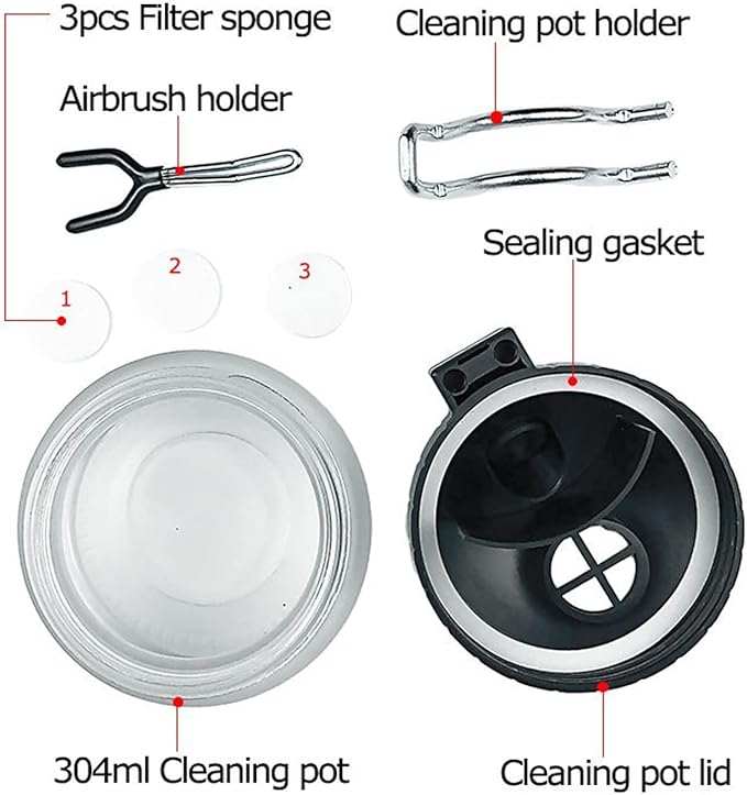 JOYABEST Multi-Purpose AirbrushCleaning Pot Airbrush Washing kit,with Spray GunCarburetorCleaning Tool Set,5 Cleaning Needles + 5 Nylon Brushes + 1 Repair Tool for Removing Nozzle Paint, Dirt