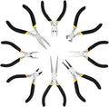 8pc 4.5" Mini Pliers Set - Long, Diagonal, End Cutting, Bent, Combination, Flat, Needle, Round Nose Pliers for Jewelry Making